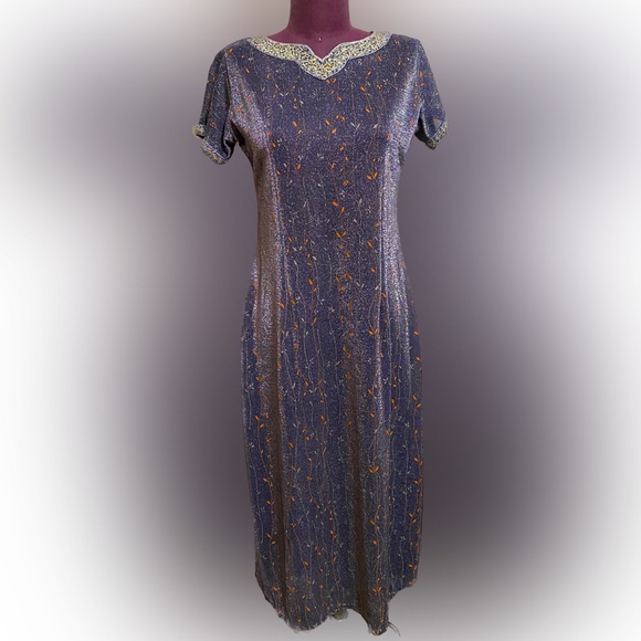 Vintage silver shimmery sheath midi dress - Picture 2 of 7